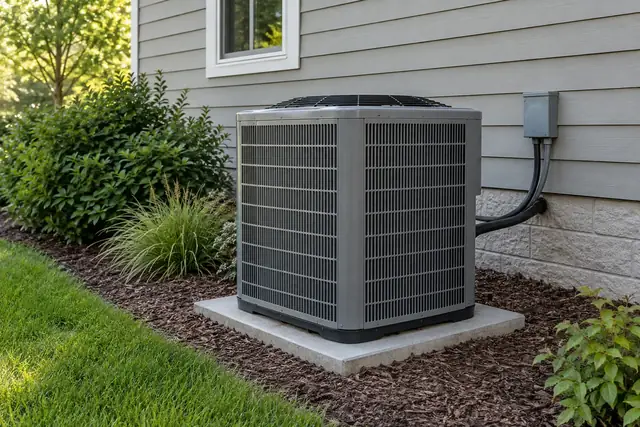 Outdoor HVAC equipment beside a home.