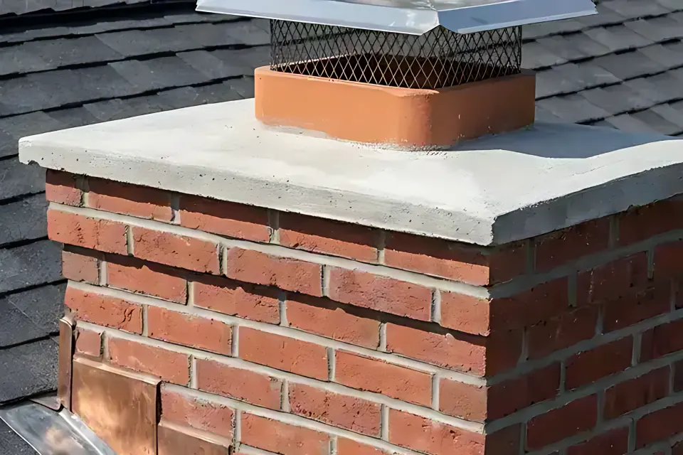 Step 1: Inspect the poured concrete chimney crown overhang, expansion joint and stainless steel spark cap.