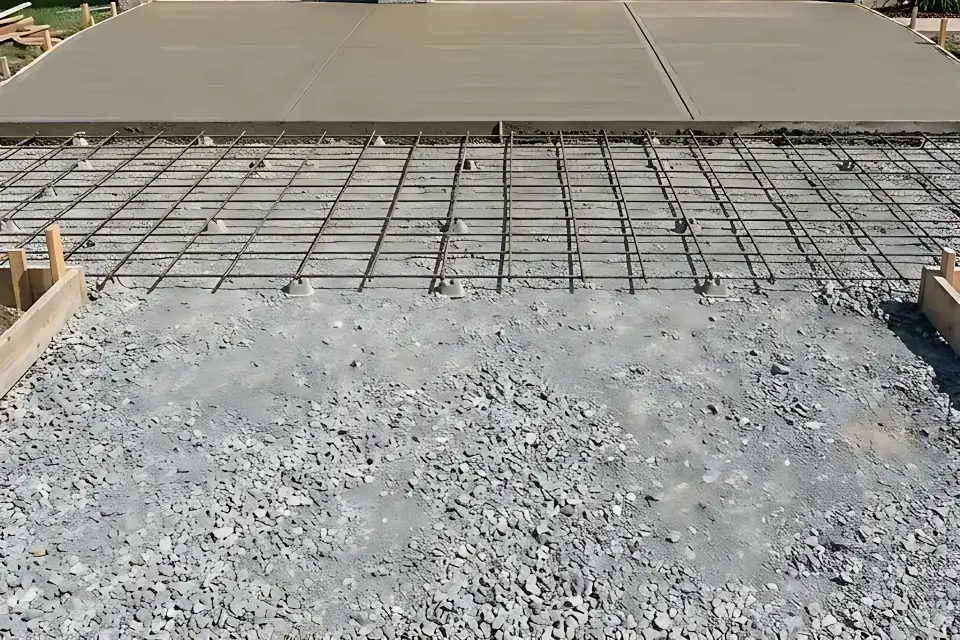 Step 2: Check #4 steel rebar grid supported on chairs so steel sits at mid-depth of the slab.