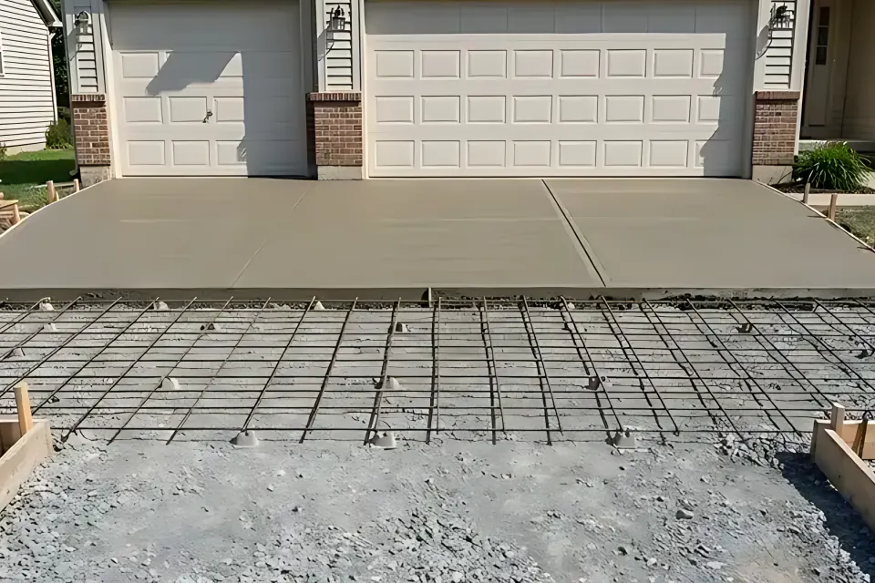 Step 3: Inspect broom-finished 4,000-PSI concrete apron and saw-cut control joints spaced every 10 feet.