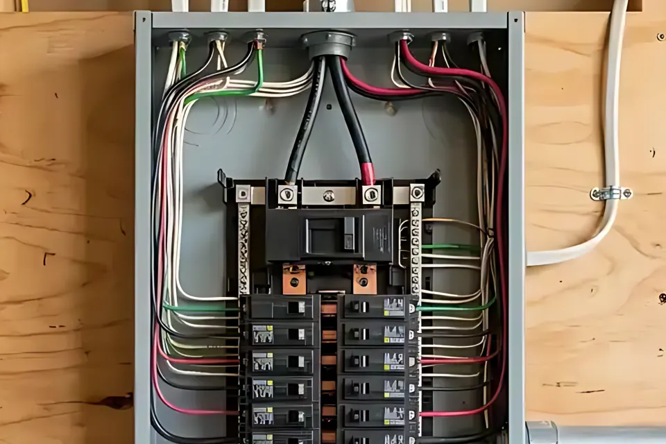 Step 1: Inspect main disconnect breaker rating (60A, 100A, or 200A) and copper busbar condition.