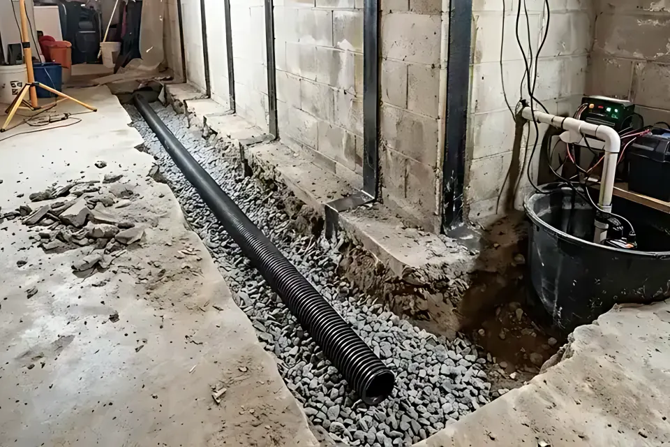 Step 2: Inspect interior French drain perimeter and battery backup sump pump.