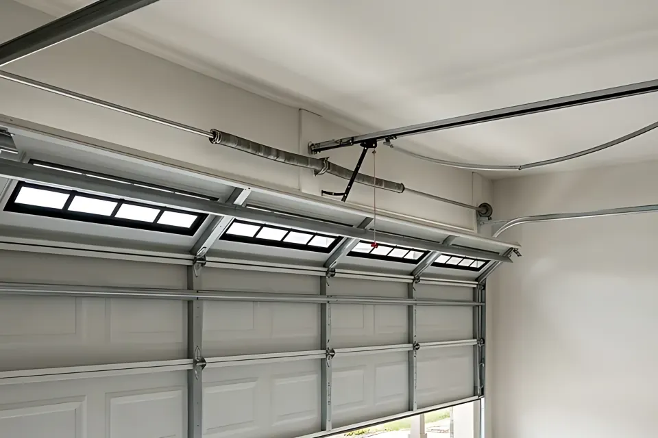 Step 2: Inspect the overhead torsion spring shaft, lift cables, and cycle rating.