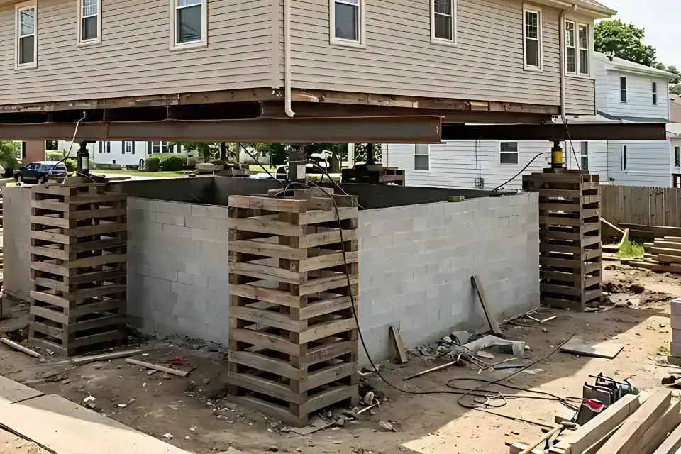 Step 3: Verify new CMU block foundation walls, FEMA flood vents, and utility reconnections.
