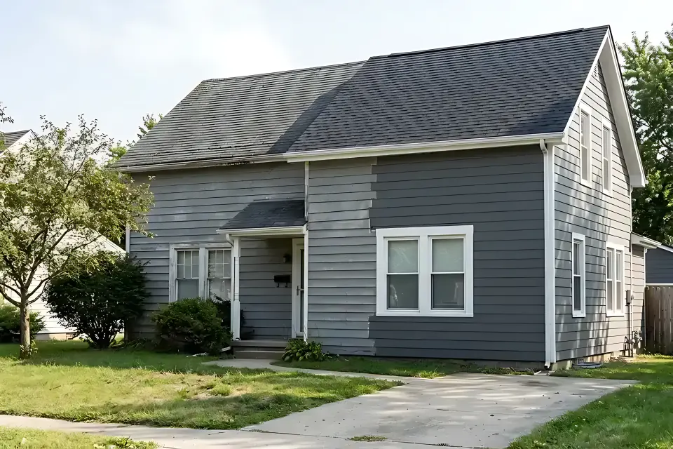 Exterior wall siding and roof edge showing line-of-sight matching comparison.