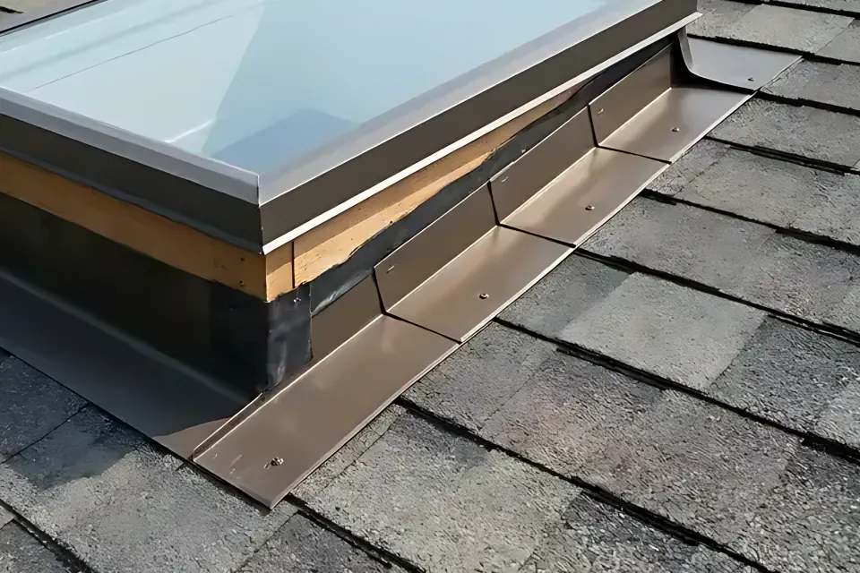 Step 3: Check interwoven step flashing and upper saddle flashing diverter.