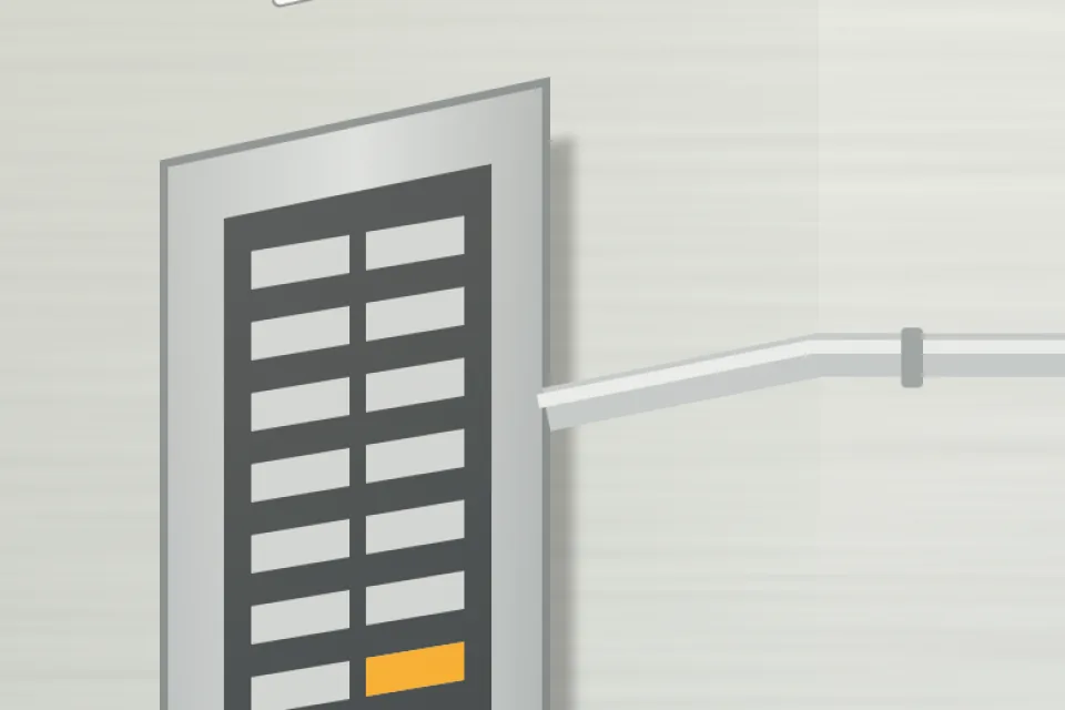 Panel label: close-up from the illustration above, for step 1, Read the main breaker size.