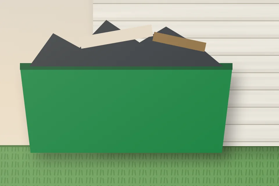 Dumpster and air movers: close-up from the illustration above, for step 3, Watch the dry-out and the tear-out.