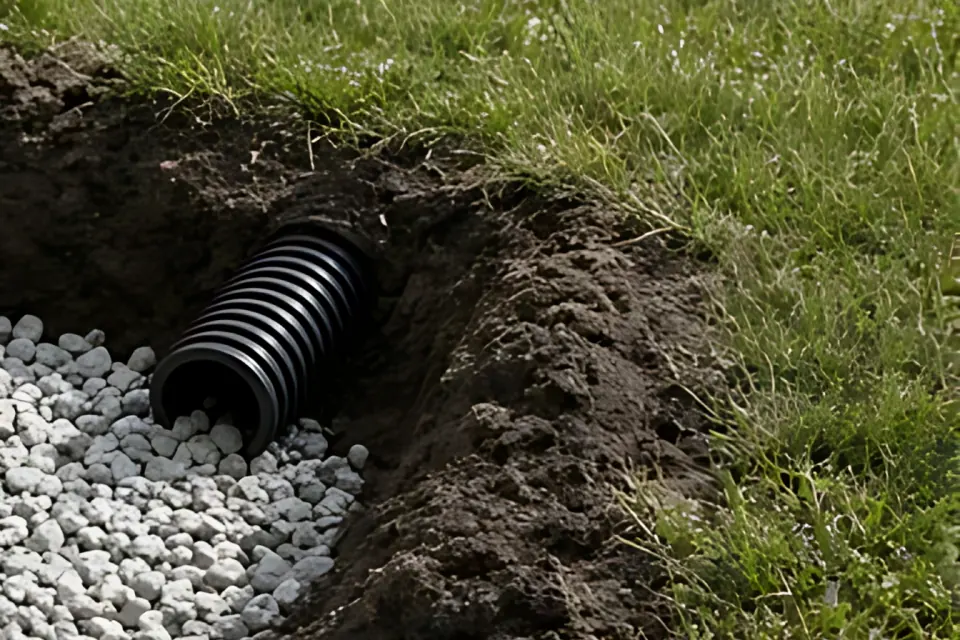 Pipe end: close-up detail from the french drain photo above, for step 2, The discharge.