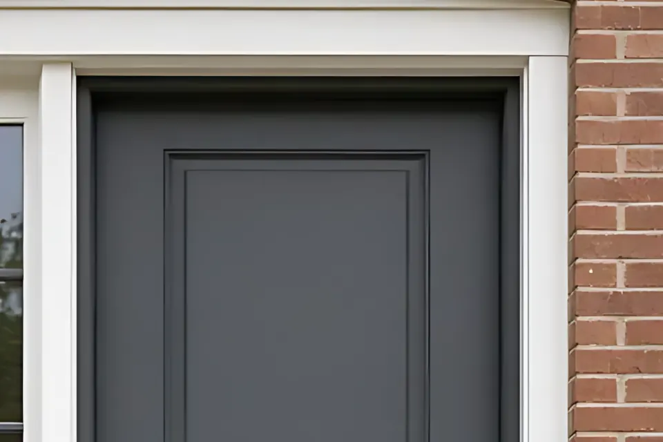 Slab and swing: close-up detail from the front door photo above, for step 1, The size and the swing.