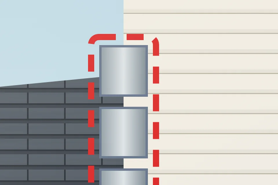 Roof to wall: close-up from the illustration above, for step 2, Step and counter flashing.