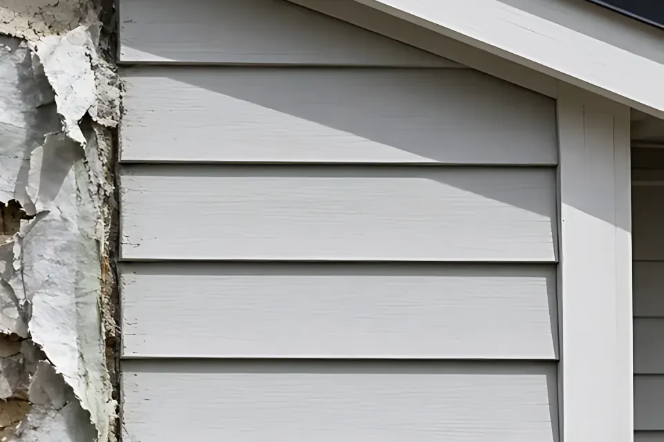New cladding: close-up detail from the stucco remediation photo above, for step 3, What goes back.
