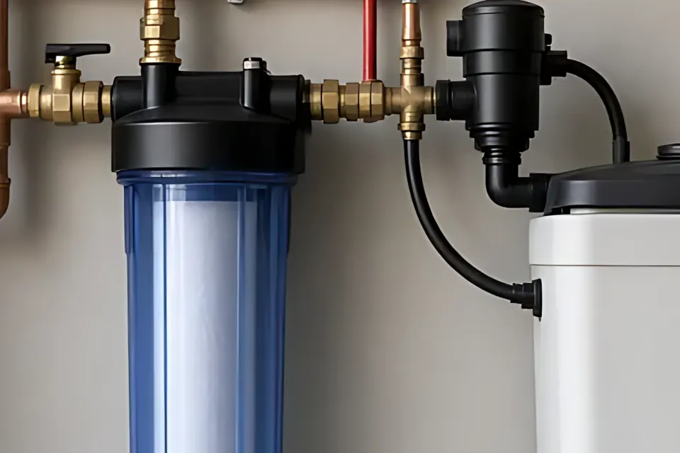 Sediment housing: close-up detail from the water filter photo above, for step 1, The test.
