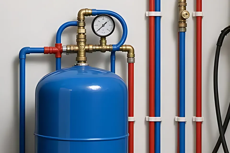 Pressure tank: close-up detail from the water tank photo above, for step 1, Pressure tank.