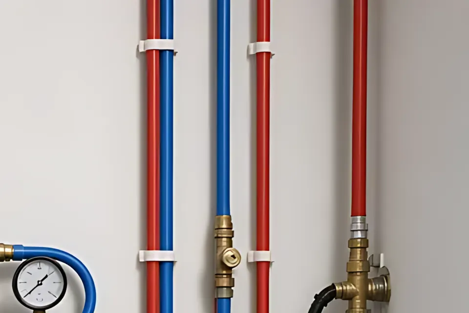 Fill and piping: close-up detail from the water tank photo above, for step 3, Cistern.