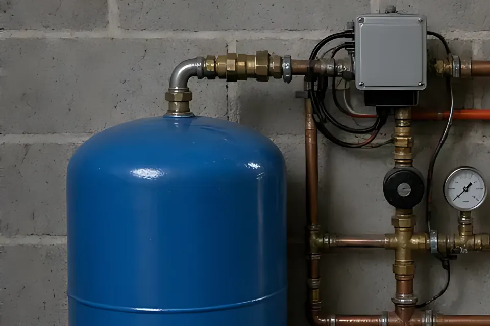 Pressure tank: close-up detail from the well pump tank photo above, for step 2, Tank or reuse.