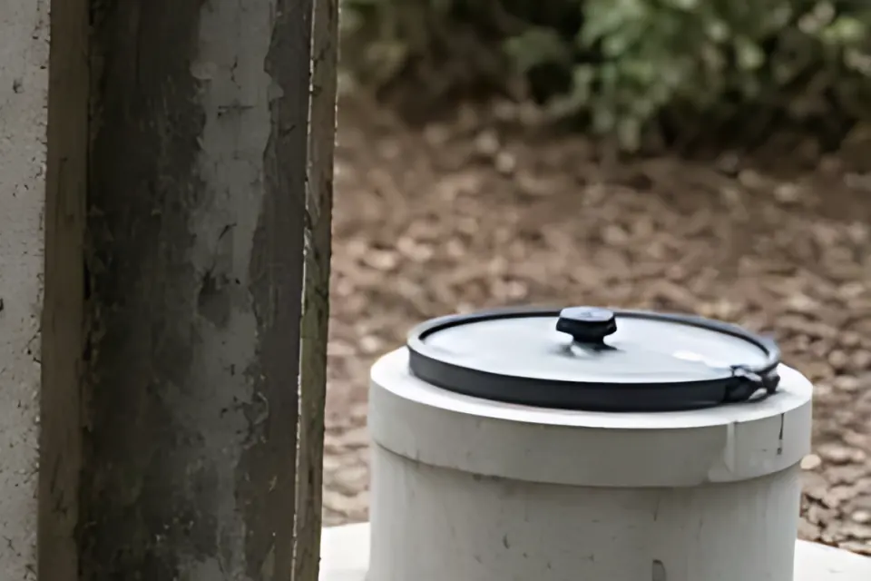 Well cap: close-up detail from the well pump tank photo above, for step 3, Surge and the well cap.