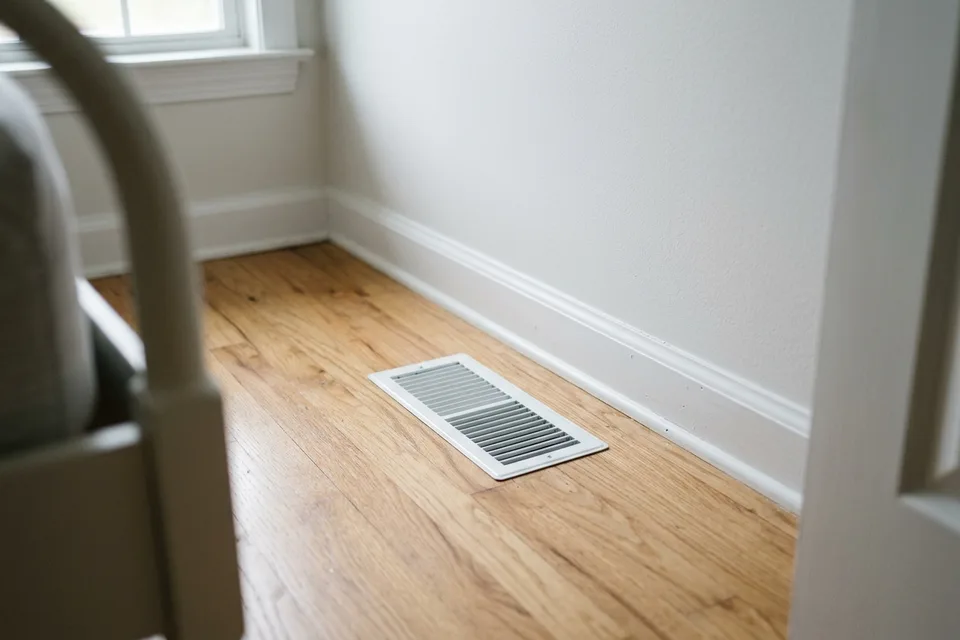 Supply registers in a finished room connected to new ductwork.