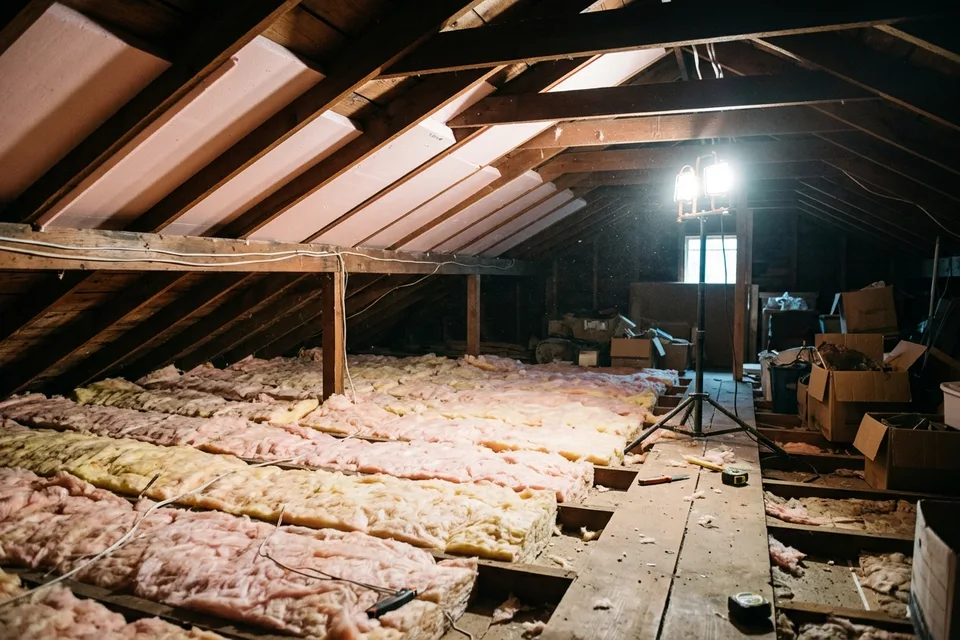 Attic insulation and rafter baffles used to prevent ice dams.
